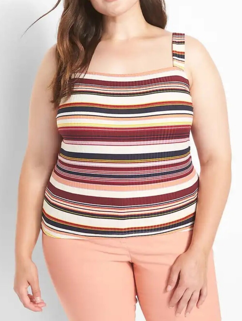 Lane Bryant | Square Neck Ribbed Striped Tank Top Dark Neutral Plus Size 34/36